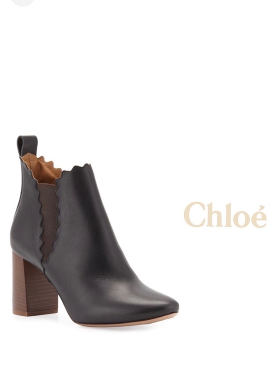 Chloe Shoes - Chloé scalloped leather black Chelsea ankle boots booties - Size 7.5